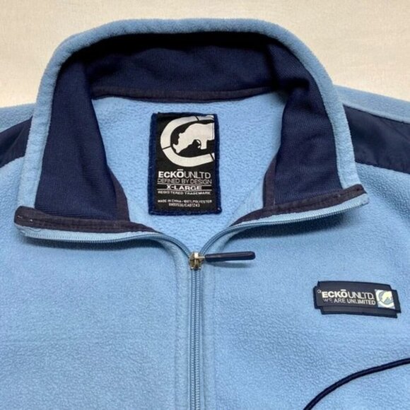 Ecko UNLTD Men's Full Zip X-Large Baby Blue Navy Rhino Logo Mock Neck Fleece GUC - Picture 15 of 15